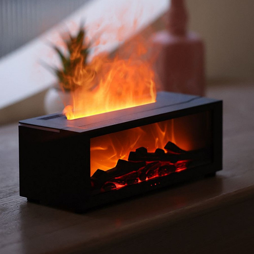 Fireplace Glow Diffuser with realistic flame effect creating a cozy atmosphere in a modern home